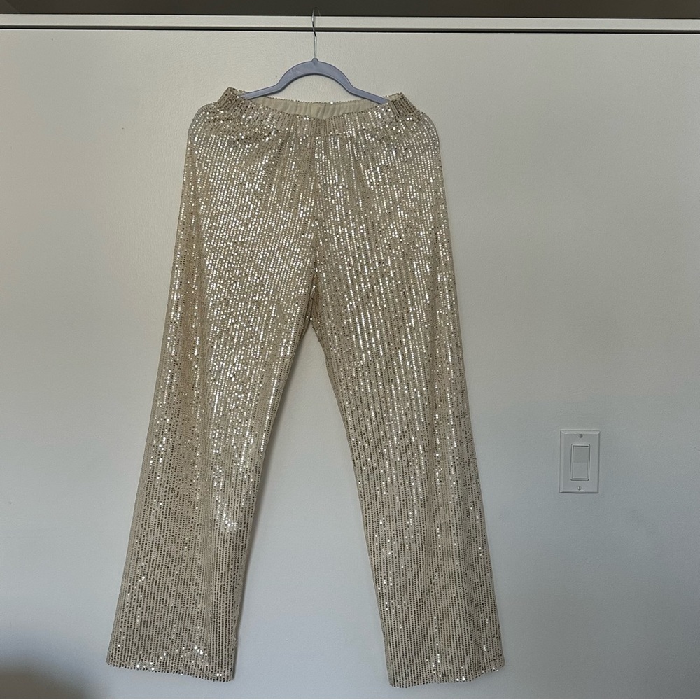 Gold sequin straight leg pants